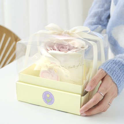 母亲节4/6寸ins风透明网红奶油玫瑰生日蛋糕手提包装盒慕斯蛋糕盒