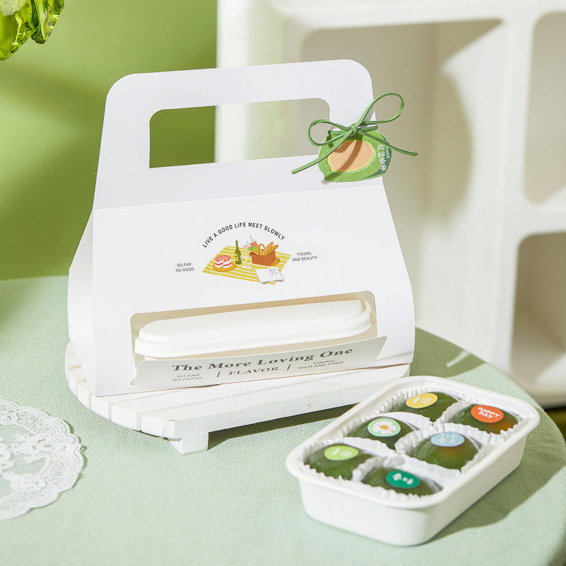 ins春游野餐青团盒子手提包装烘焙点心绿豆糕水果沙拉麻薯打包盒
