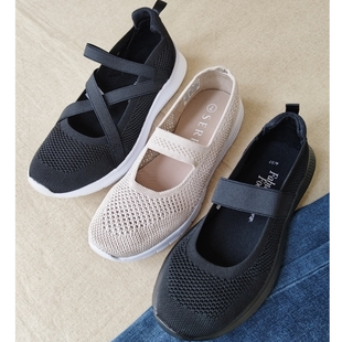 外贸原单女士春秋休闲平底低帮时尚飞织网面运动鞋玛丽珍大码单鞋