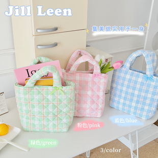 JILLLEENins风绗缝女手提包外出野餐便携午餐袋 大容量可水洗 新款