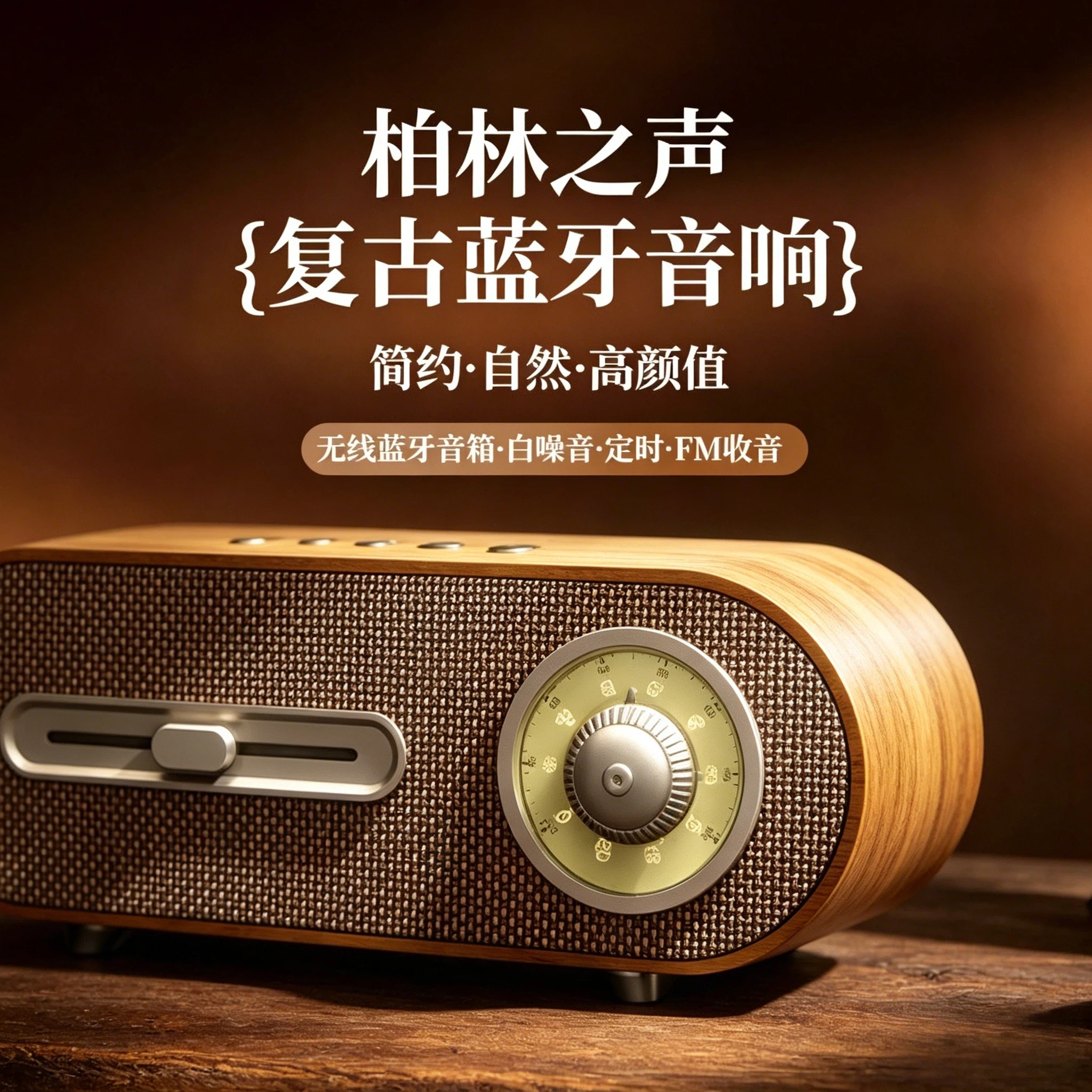 复古木纹蓝牙音响无线音箱桌面式FM收音机白噪音助眠AI语音多功能
