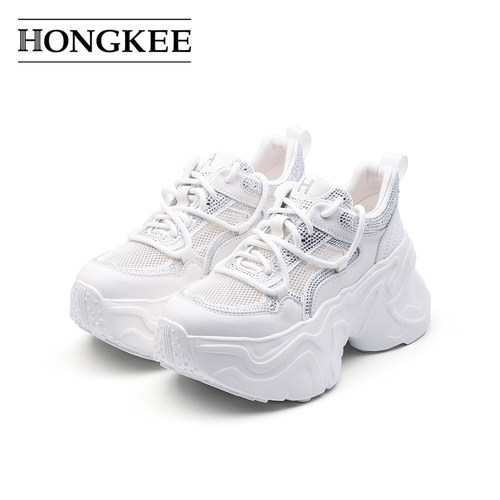 Hongkee/红科休闲鞋2025新款网鞋女透气网面厚底老爹鞋HC55X201
