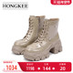 厚底粗跟亮面时尚 Hongkee 红科靴子女2024秋冬新款 短靴HA84M404