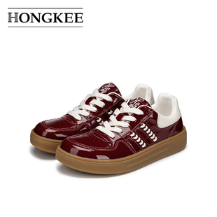 Hongkee/红科女鞋2026春季厚底系带轻便板鞋运动休闲鞋HC66D100