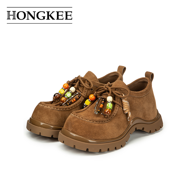 Hongkee/红科女鞋新款2025秋时尚休闲内增高厚底深口单鞋H805D319