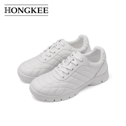 Hongkee/红科女鞋2024秋季新款牛皮小白鞋时尚休闲鞋板鞋H744D308