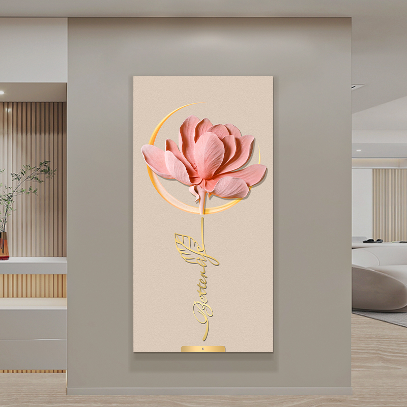 现代奶油风玄关立体装饰画入户正对门浮雕画灯光画过道挂画背景墙图片