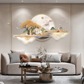 新中式 客厅装 饰画沙发背景墙挂画3d立体浮雕山水带灯光高档壁画