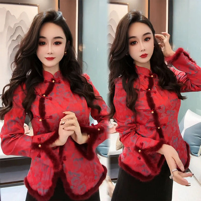 国风日常修身立领上衣短款旗袍