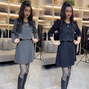 连衣裙女2025秋冬新款设计感假两件气质减龄遮肉小个子百搭打底裙