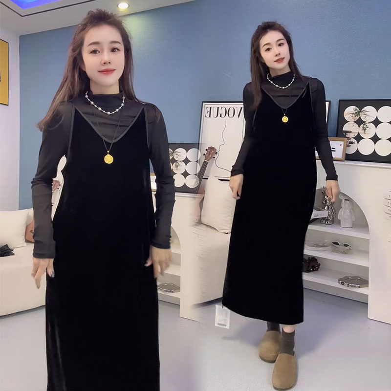 时尚套装女2025冬季新款气质女神范丝绒吊带长裙打底衫显瘦两件套,女装/女士精品,时尚套装,淘宝优惠券,粉丝福利购,淘宝优惠卷