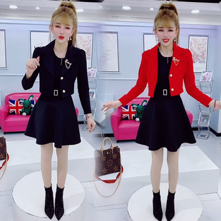 套装 网红2022秋季 外套高腰连衣裙时尚 设计感气质减龄小西装 女 新款