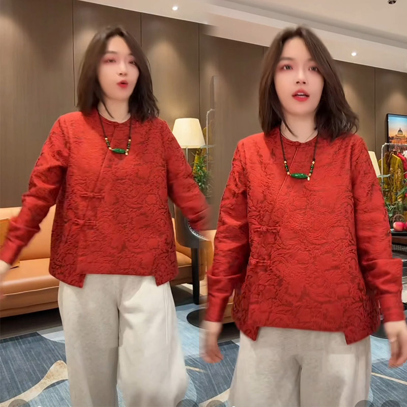 国风斜襟盘扣本命年新年百搭衬衫