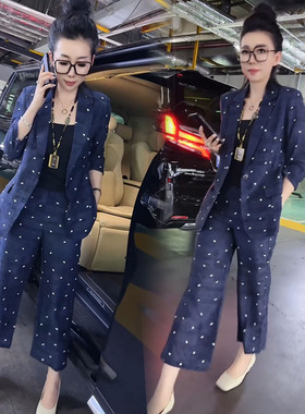 时尚套装女2025早秋新款气质八分袖小西装阔腿裤OL通勤显瘦两件套