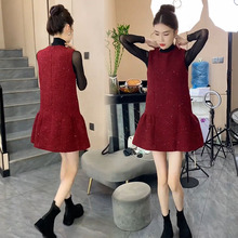 小香风时尚套装女2024秋冬新款荷叶边无袖背心裙打底衫减龄两件套