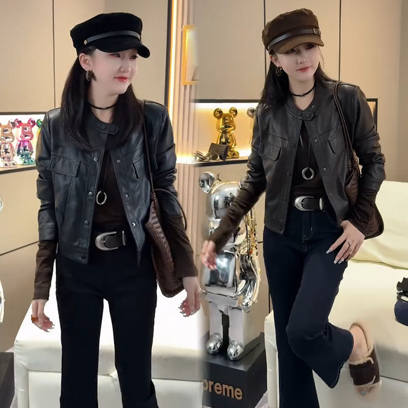 皮衣女2025秋新款欧货气质百搭显瘦高档女神范短款帅气机车服外套