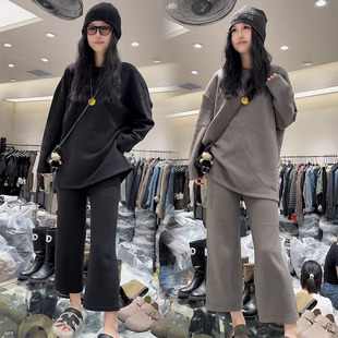 欧货休闲连两件套女2026秋新款简约松弛感中长卫衣九分裤时尚套装