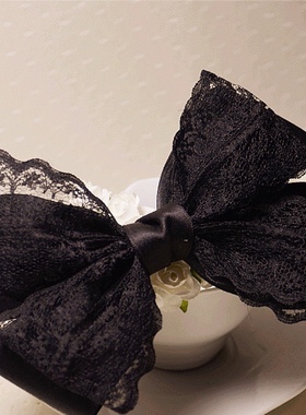 韩式韩版气质哑光黑色缎带蕾丝大蝴蝶结发夹顶夹发圈发卡马尾夹