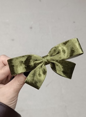 秋冬款原创复古甜美成人发夹绿色丝绒蝴蝶结发卡马尾夹弹簧夹顶夹