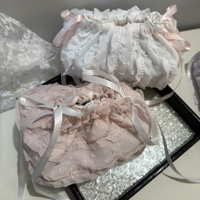 Bibi bobbin法式奶油少女风双层纸巾袋收纳袋束口袋手作抽纸盒