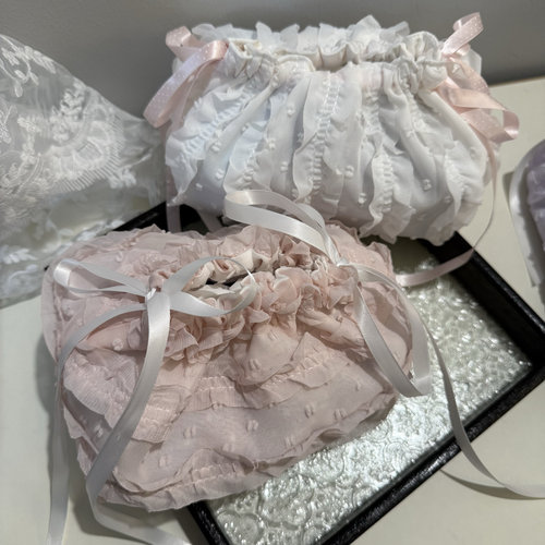 Bibi bobbin法式奶油少女风双层纸巾袋收纳袋束口袋手作抽纸盒