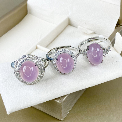 天然冰种粉玉髓戒指紫玛瑙指环戒