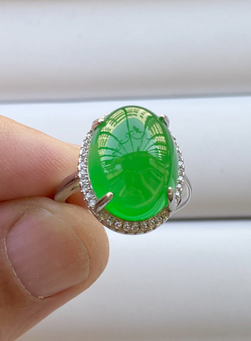 天然冰种玉髓戒指女款翡翠色首饰碧玉色镶嵌宝玉石冰透绿玛瑙指环