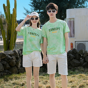 团队旅游情侣装套装男女三亚泰国穿搭夏海边度假短袖T恤短裤大码