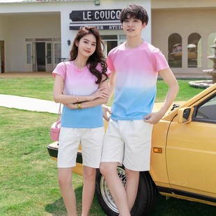 海南穿搭情侣装夏短袖T恤短裤男女团队旅游套装三亚泰国海边拍照
