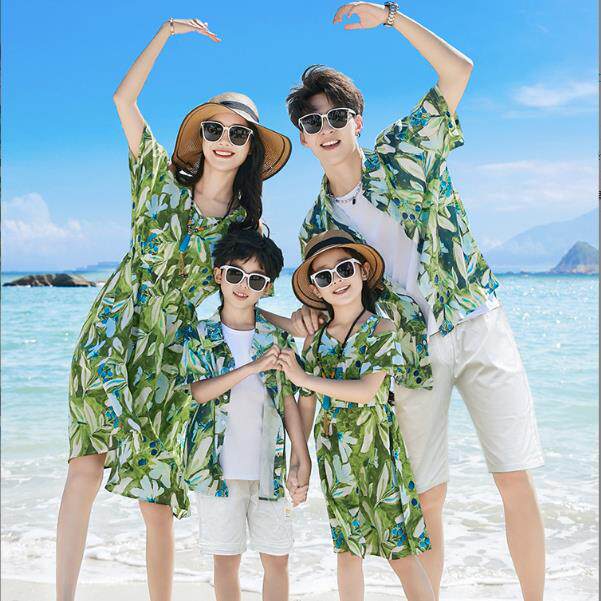 沙滩亲子装父子衬衫海边旅游穿搭