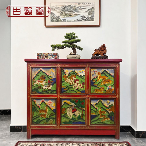中式仿古做旧西藏实木装饰柜