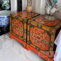 Chinese-style hand-painted Tibetan-style suitcases, phone desks, sofa side tables, Tibetan painted classical furniture, solid wood retro cabinets thumbnail 3
