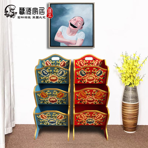 家具实木仿古手绘书报架定制