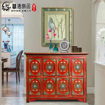 彩绘仿古实木中式餐边储物柜