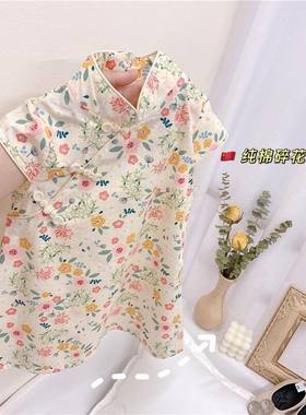 纯棉夏季新款宝宝网红短袖旗袍裙