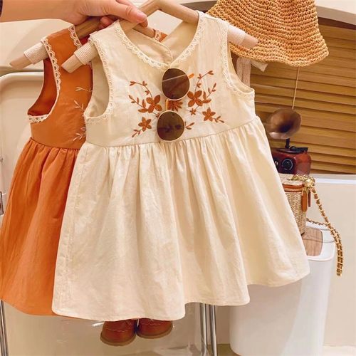 女童花朵刺绣公主裙2025夏季