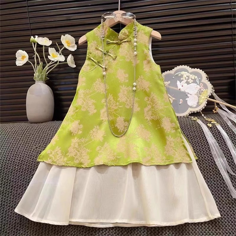 女童中国风复古盘扣旗袍裙