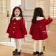 女童新年红色毛呢大衣2025冬季 宝宝夹棉加厚娃娃领礼服外套潮 新款