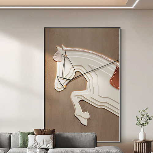 现代轻奢玄关挂画客厅壁画小龙马入户玄关装饰画沙发背景墙落地画