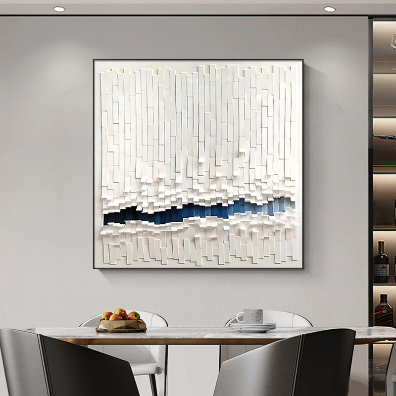 几何抽象餐厅装饰画创意方形挂画蓝色方块背景墙壁画高档大气墙画图片