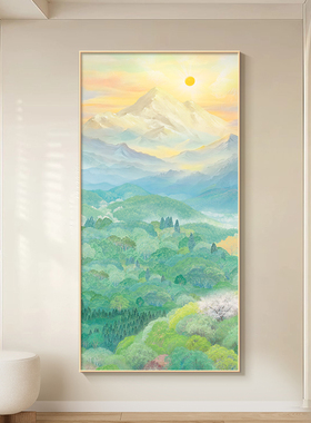 日照金山唯美风景玄关装饰画野地美树子清新系入户正对墙挂画