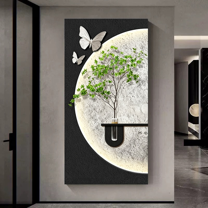 奶油风客厅装饰画创意水培绿植灯现代装饰画