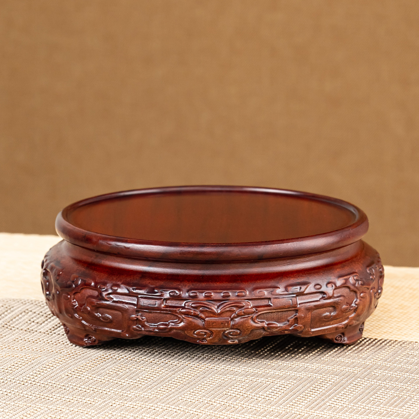 红檀木整木奇石头茶壶盆景花瓶香炉佛像文玩底座实木质圆形底托架