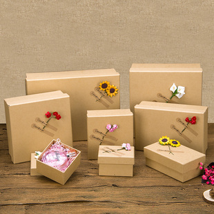 简约复古牛皮纸盒礼品盒DIY长方形礼物盒正方形生日礼盒批发定做