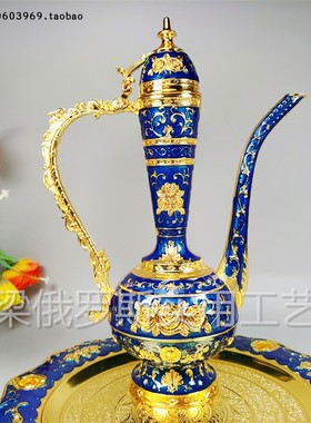 ZK11-1特价俄罗斯锡金属酒壶特大号深蓝色玫瑰花容量1斤半750毫升