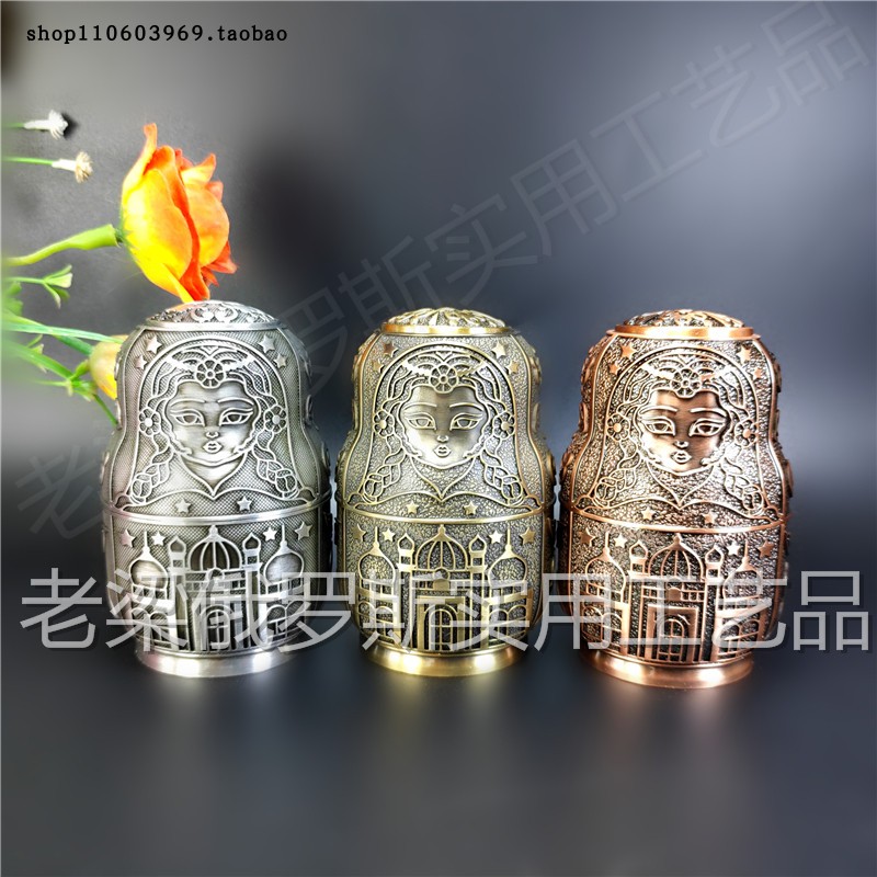 29特价俄罗斯锡金属牙签筒罐盒套娃形城堡图案暗银古锡色精致厚重