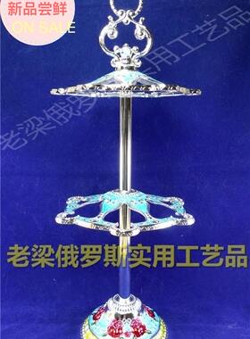 Z1-0特价俄罗斯彩锡金属空吊挂酒杯架双层银边天蓝色红玫瑰花欧式