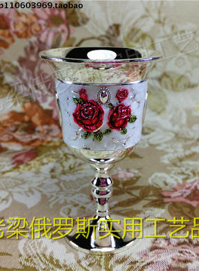 Z67-25特价俄罗斯锡金属高脚酒杯银白色红玫瑰花容量30毫升半两多