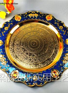 Z25-15俄罗斯锡金属托果茶盘大号深蓝色金玫瑰桔钻转运珠直径30cm