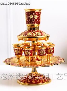 Z2新款特价俄罗斯加厚锡金酒具套装套件分酒器金红色金玫瑰花欧式